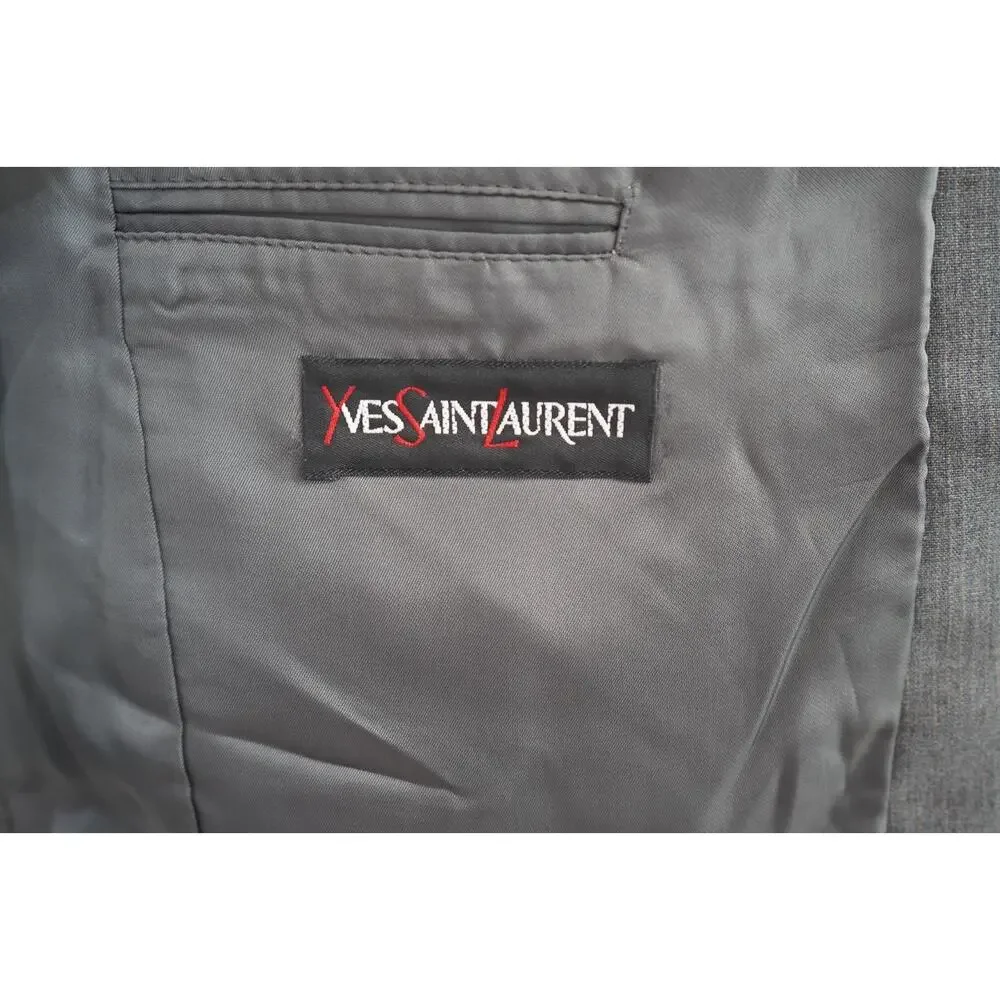 Yves Saint Laurent Vintage 1980s Solid Gray 2-Btn Suit Jacket Made in France YSL